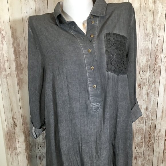 Umgee Tunic Top Shirt Blouse Lace Roll Tab Sleeves - Picture 4 of 9